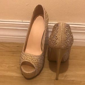 Gold Studded Platform Open Toe Heels